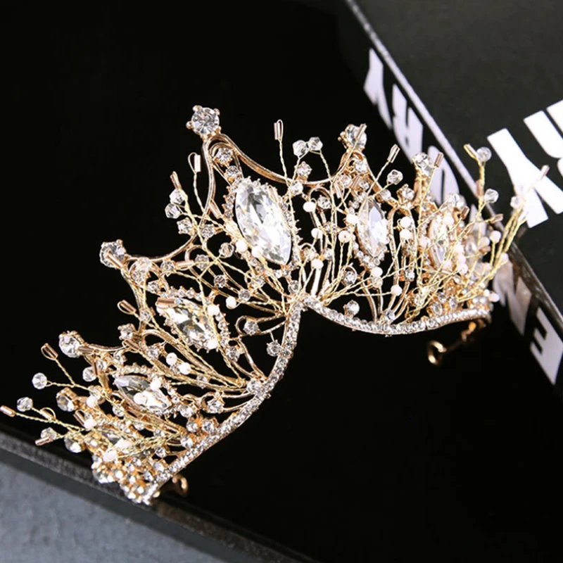 

Baroque Crystal Gems Crown Girls Wedding Hair Accessories Gems Bridal Tiara Bride Hairwear