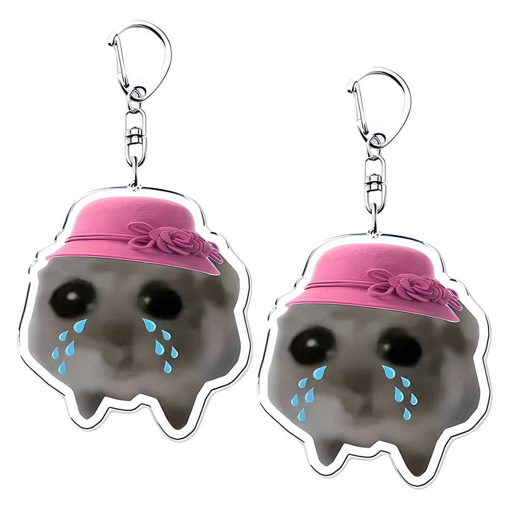 Популярный брелок для ключей с мемами розовая шляпа грустным хомяком акриловый