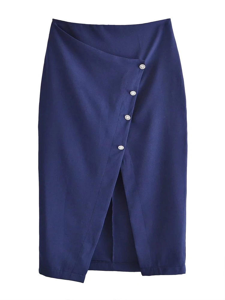 

2022 Summer Women Skirts Fashion Solid Buttons Split Wrap Female Casual Street Mid-Calf Skirt Clothing