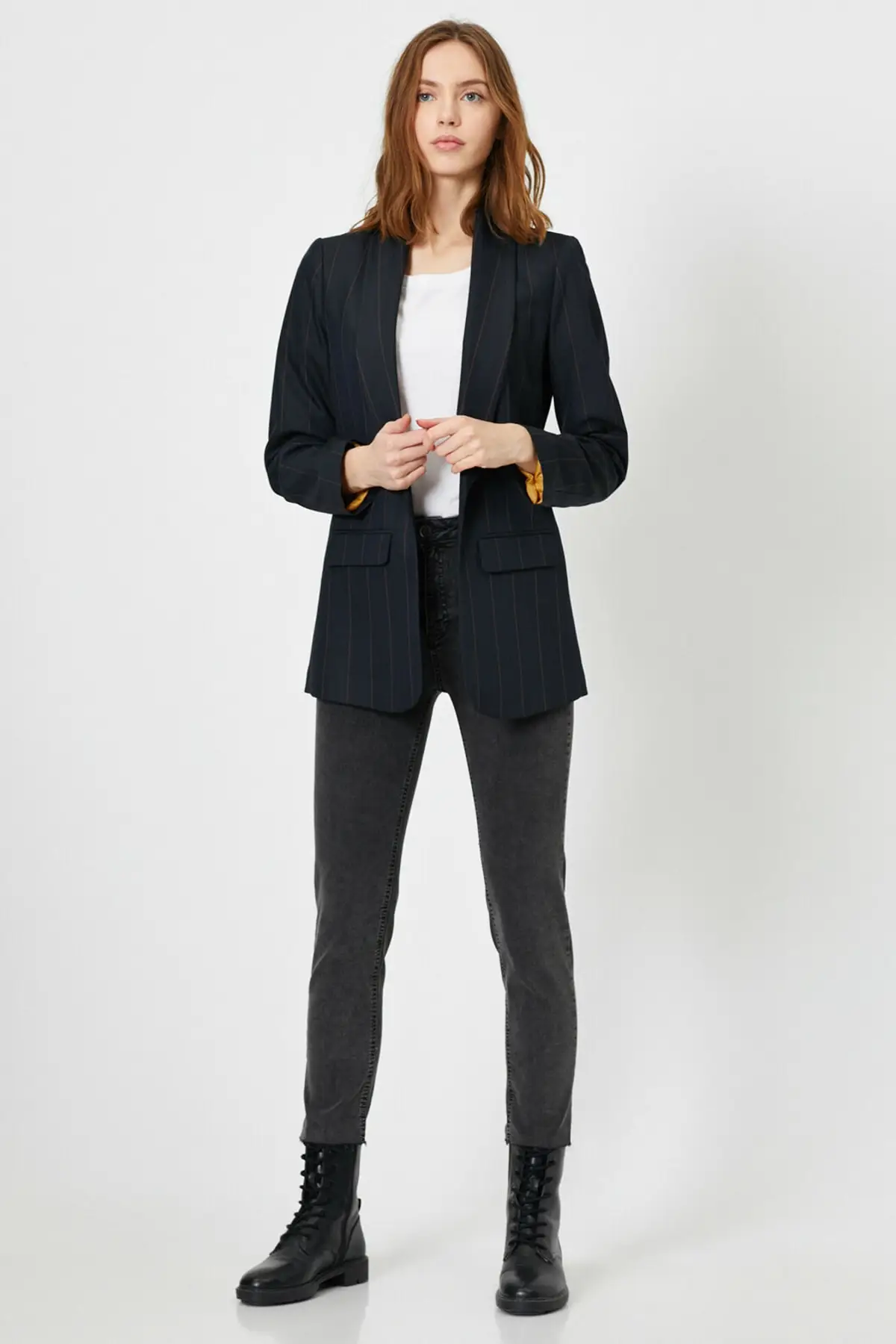 

Women's Jean Black Pants Full Length High Waist Straight Pant Streetwear Female Jeans Buttons Zipper Ladies