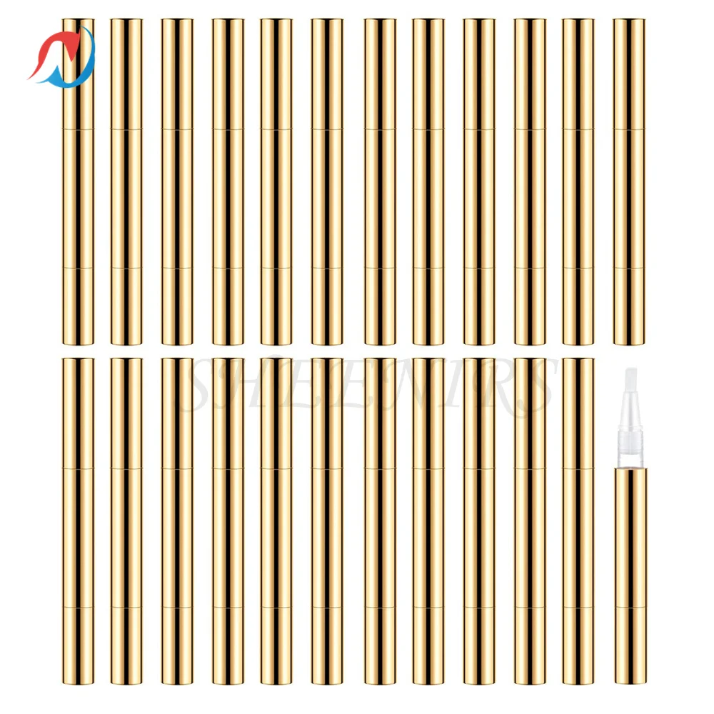 

24 шт., 3 мл Золотая пустая ручка для маникюра с кисточкой, Вращающаяся ручка, контейнер для блеска для губ, жидкая трубка для роста ресниц