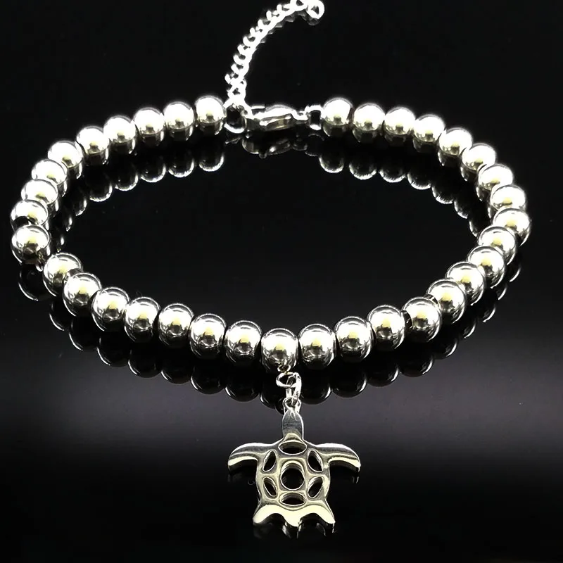

Tortoise Stainless Steel Bead Bracelets Women Silver Color Beach Strand Bracelets Jewelry pulseras acero inoxidable mujer B18S07