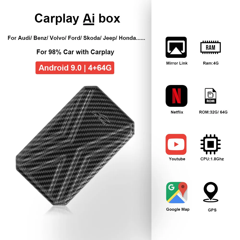

Wireless Carplay Ai Box Car Play Android Box Multimedia Player 4+64G Mirror link Plug and Play For Apple Carplay Auto Tv Box