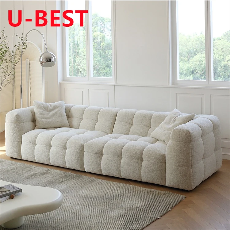 U-Best Boba Fabric Sofa Asiades French Retro Simple Lamb Cashmere Simple Living Room Three Person Sofa