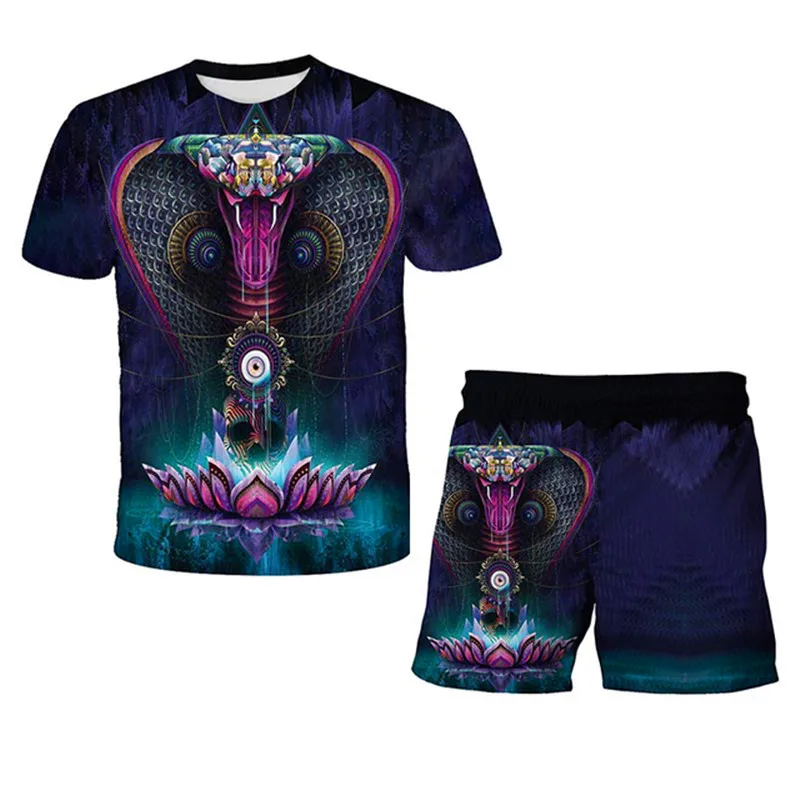 

Boys Clothes Sets Summer Kids Fashion Casual Snake Cobra Kai 3D Print T shirt+Short pants 2pcs For Children Boys Sports Suit