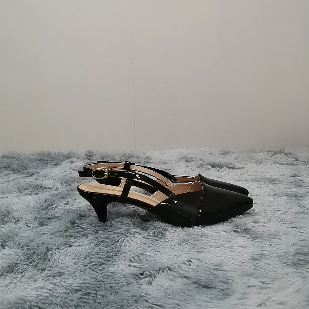 LOSLANDIFEN Daily all-match Sandal Shoes Pointed Toes High Heels Sexy 5cm Low Casual Back Empty Buckle Pumps Red Wedding Shoes