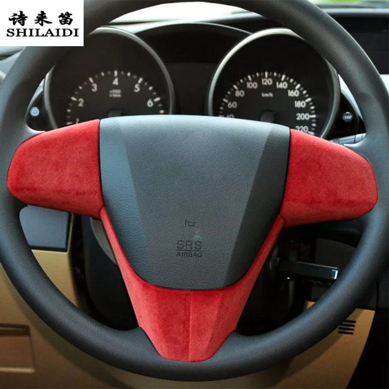 Фото Наклейка из замшевой кожи для внутренней отделки автомобиля Mazda 3 Axela Sport Sedan 2011-2015 (праворульный) на ручку двери, подлокотник, руль пассажира №1