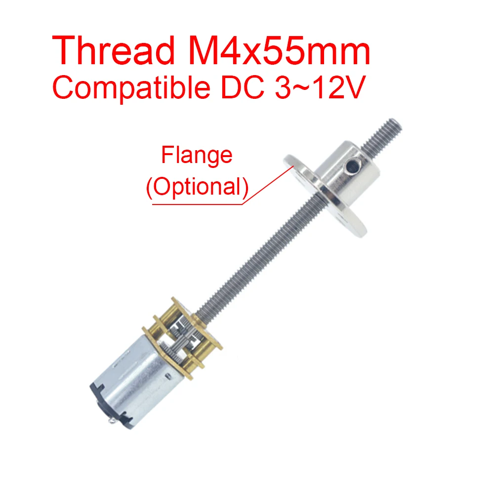 

GA12-N20 M4 * 55mm Thread DC 12V (Compatible 6V 3V) Micro Gear Reduction 30~4000RPM Stainless Steel Long Shaft Motor with Flange