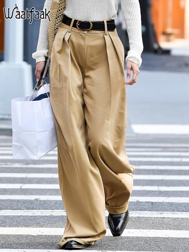 

Waatfaak Khaki High Waist Parachute Wide Leg Pants Women Elegant Oversized High Street Y2K Aesthetic Baggy Trousers Ladies 2022