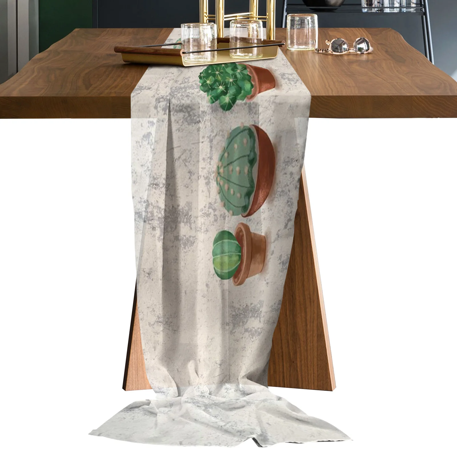 

Shabby Wall Cactus Potted Chiffon Table Runners Wedding Party Decor Tablecloth Gauze Table Runner for Home Coffee Table