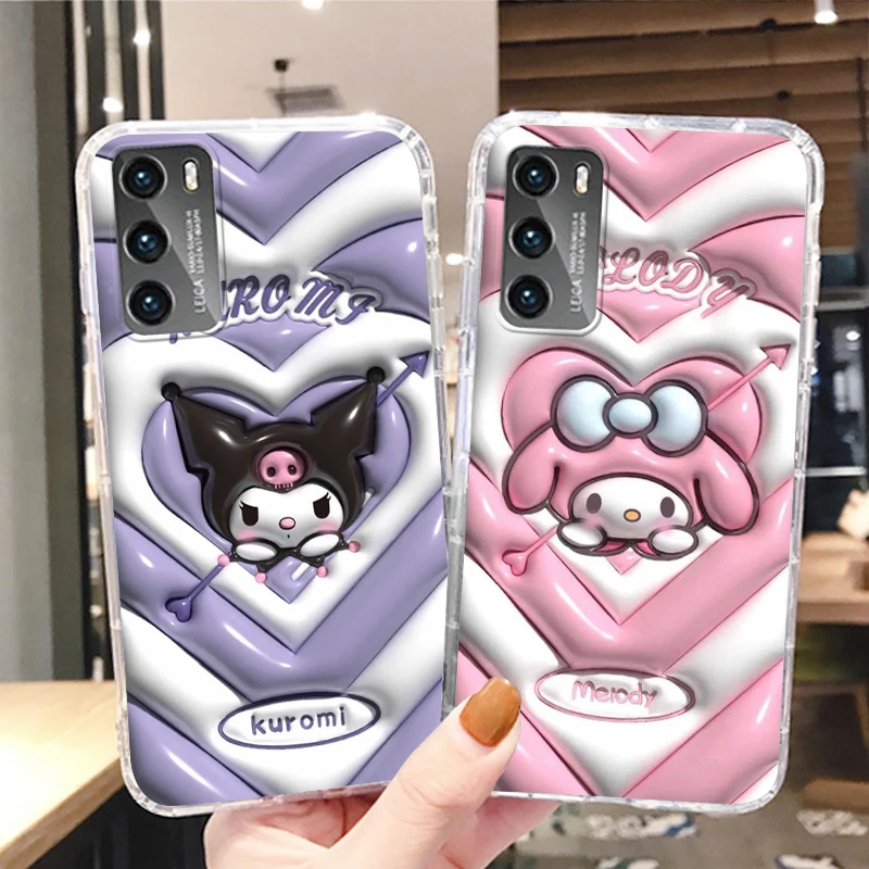

3D Vision Sanrio Kuromi Melody Phone Case For Huawei P50 P40 P30 P20 Lite Mate 50 Nova 10 Y90 Y61 Y70 Plus 9 Pro 5T Transparent