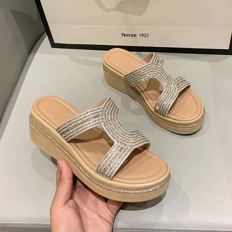 

Thick-soled Sandals Women's Rhinestone All-match One-step Summer Women's Sandals Korean Version of Roman Shoes Women's Shoes