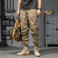 pants casual men nine point pants spring and summer thin section loose beam feet multi pocket overalls patch pocket