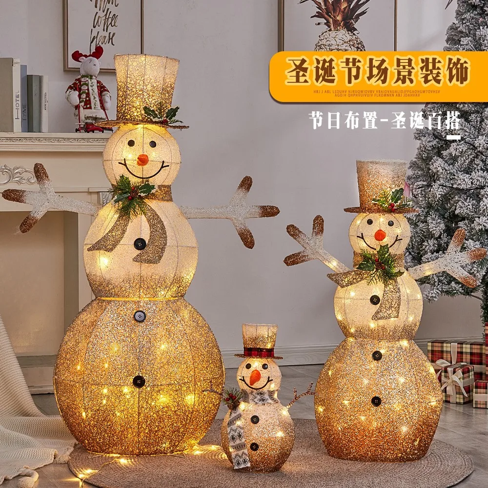 

Christmas, a three-member luminous deer snowman shopping mall, New Year's live display window decoration outdoor set props.