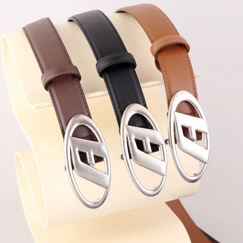 

Top Layer Cowhide Women's Leather Belt with Retro Letter Buckle, High-end and Versatile Decorative Leather Luxury Belt