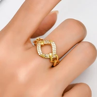 chengxun exquisite crystal thick chunky chain opening ring for women girls stylish wedding rhombus link finger rings female