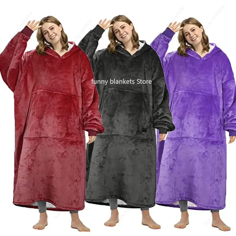 

New Super Long Flannel Blanket with Sleeves Winter Hoodies Sweatshirt Women Men Pullover Fleece Giant TV Blanket 150cm Pajamas