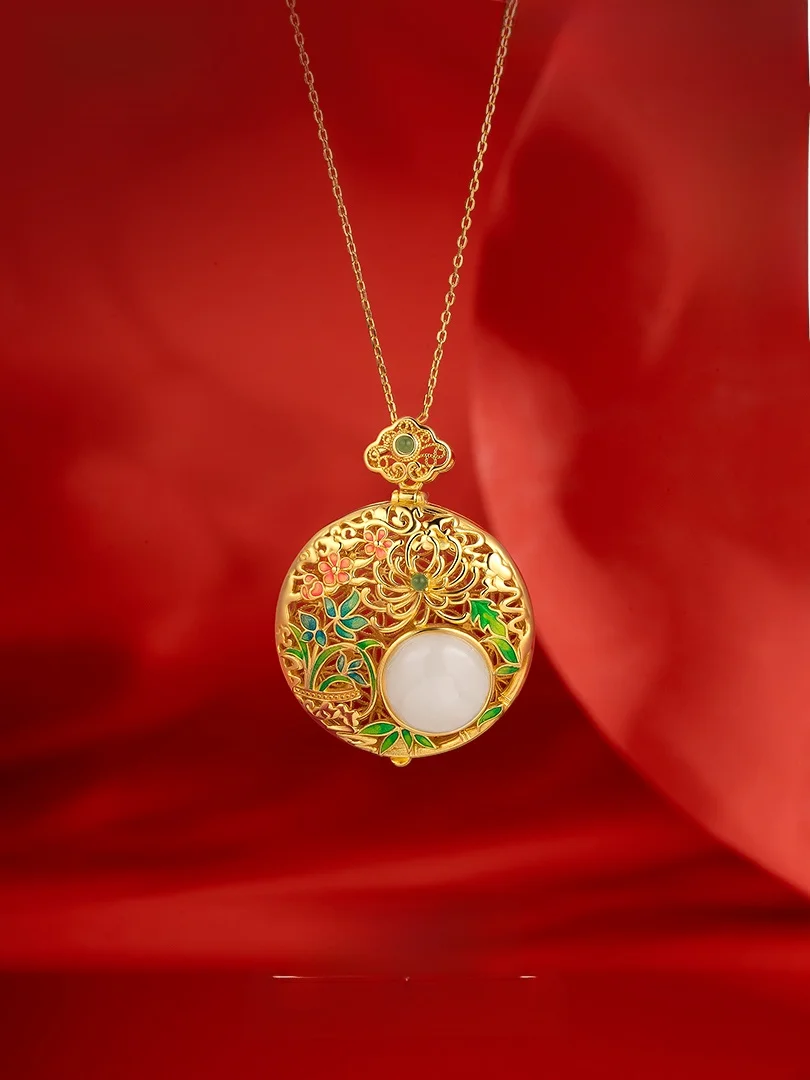 Эмаль Hetian Jade серебряный кулон филигранное ожерелье с замком Ru полый в виде саше