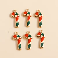 10pcs enamel christmas candy cane charms pendants for diy jewelry making earring bracelet necklace findings