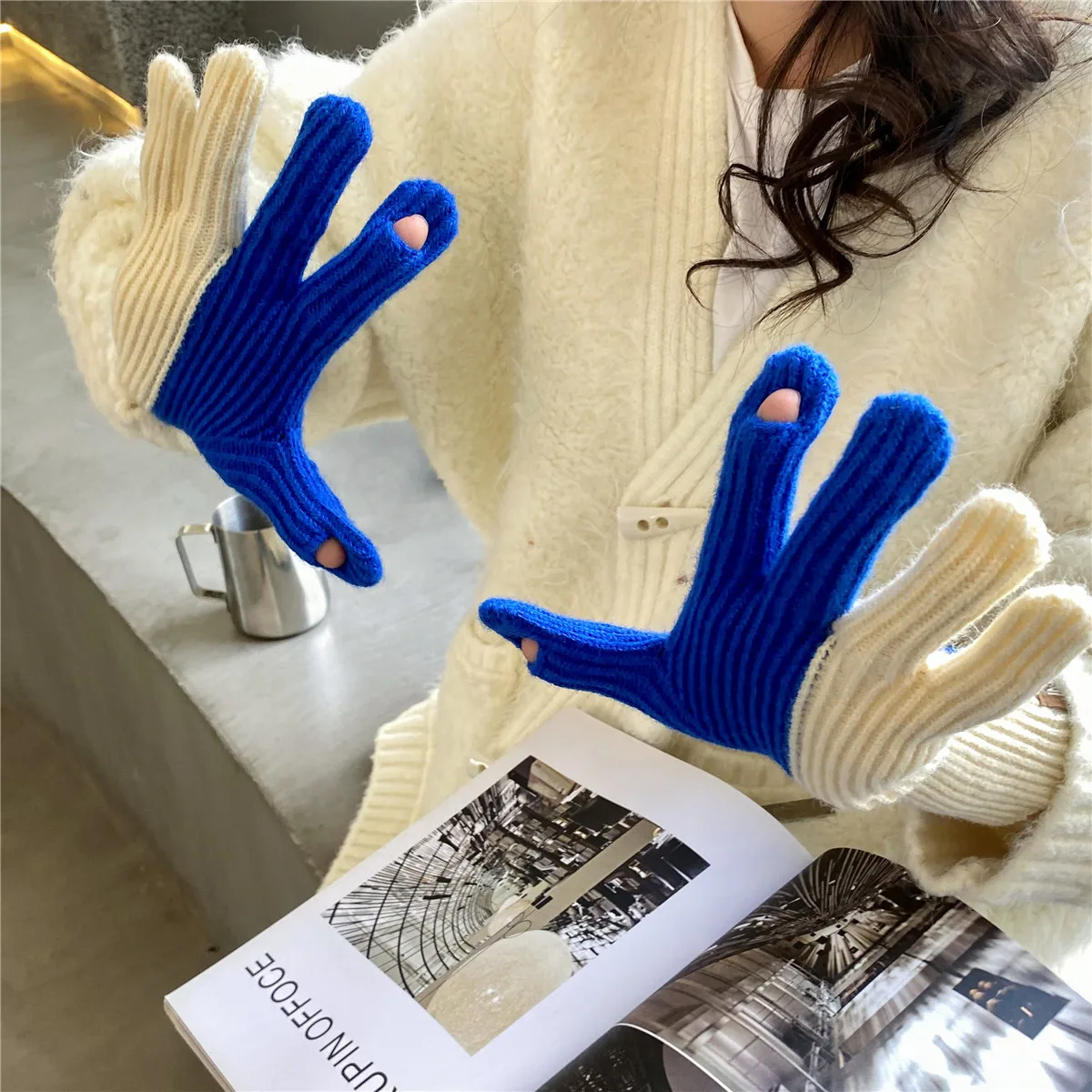 

Women's Winter Gloves Touchscreen Patchwork Knitted Hand Warmer Cold Weather Gloves Outdoor Motorcycle Ski Gloves Full Fingers