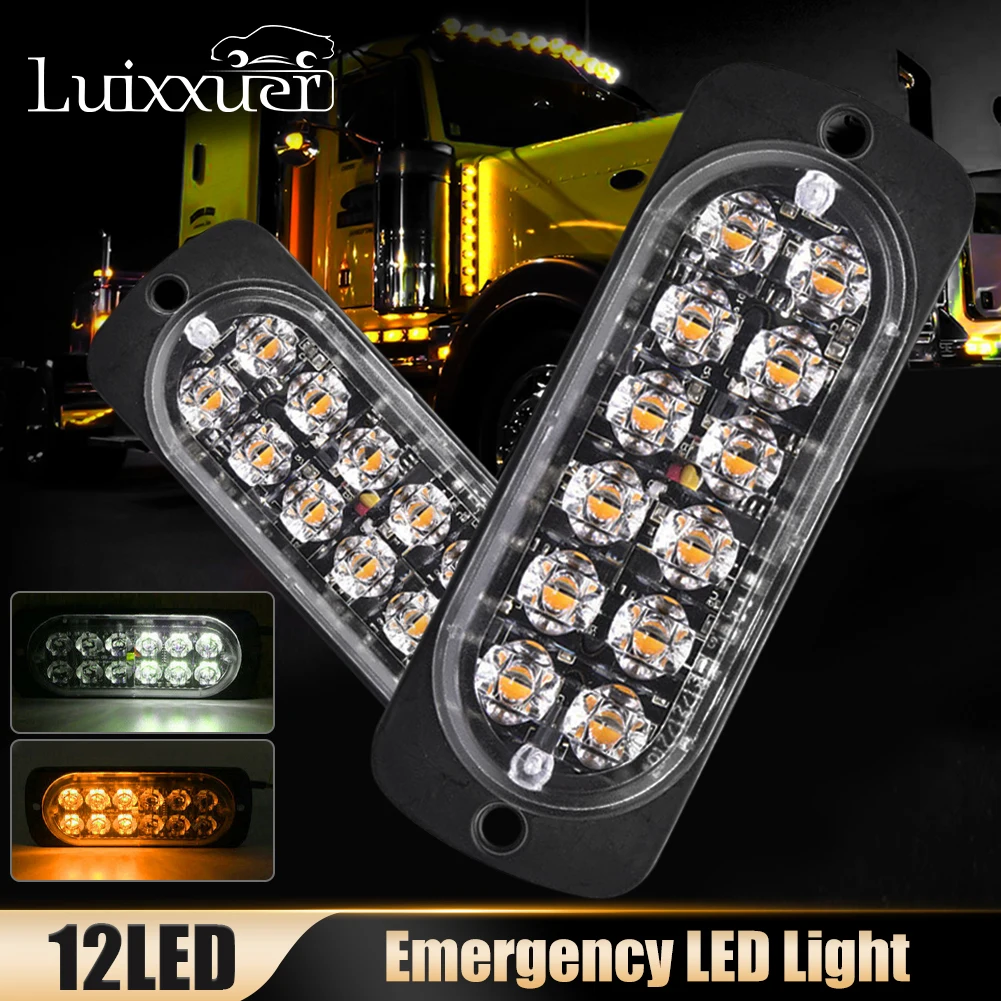 

10 PCS LED Side Markers Warning Light Grille Long Bright Lights Emergency 12 LED Amber White Strobe Tow Truck Flashing 12V-24V