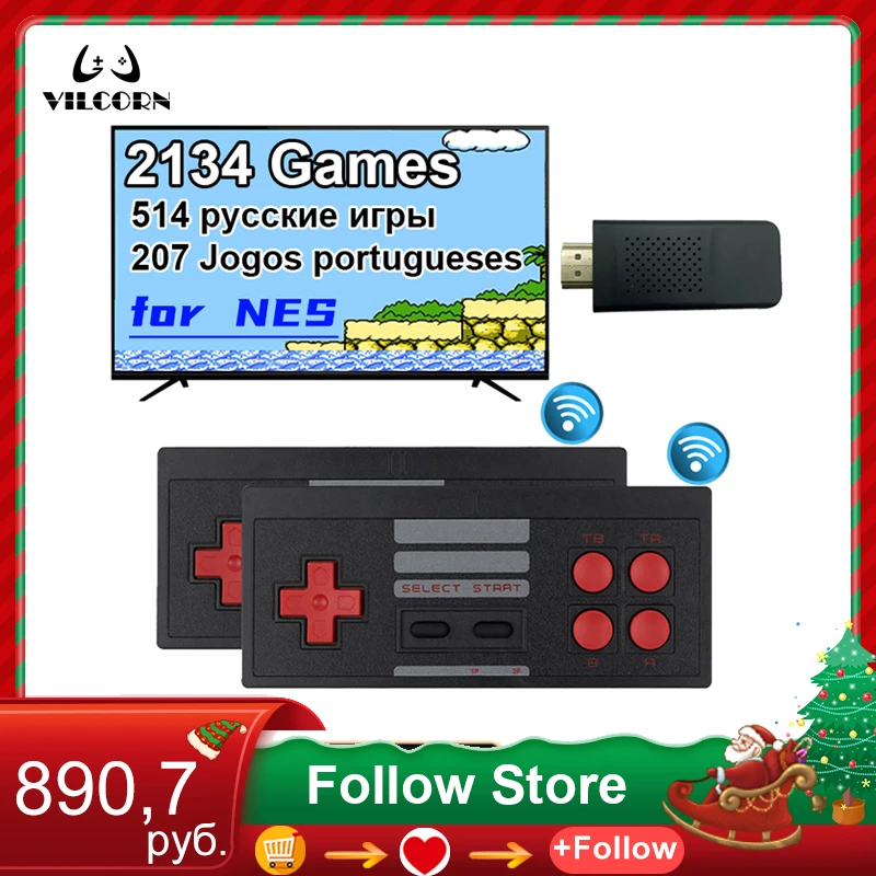 

VILCORN Wireless Portable Game Console Built in 2134 Classic Games for Nes FC Dendy Retro Video Game Console Support Two Players