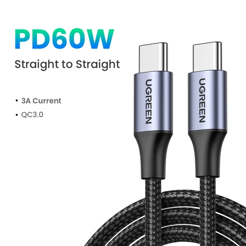 Кабель UGREEN PD3.0 60W USB Type-C - USB-C для быстрой зарядки iPhone 17, 16, MacBook Air, iPad, Samsung, Xiaomi, USB-кабель для быстрой зарядки