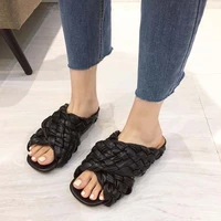 woven slippers for women to wear out 2022 summer fairy new half mop flat bottomed womens sandals to wear out