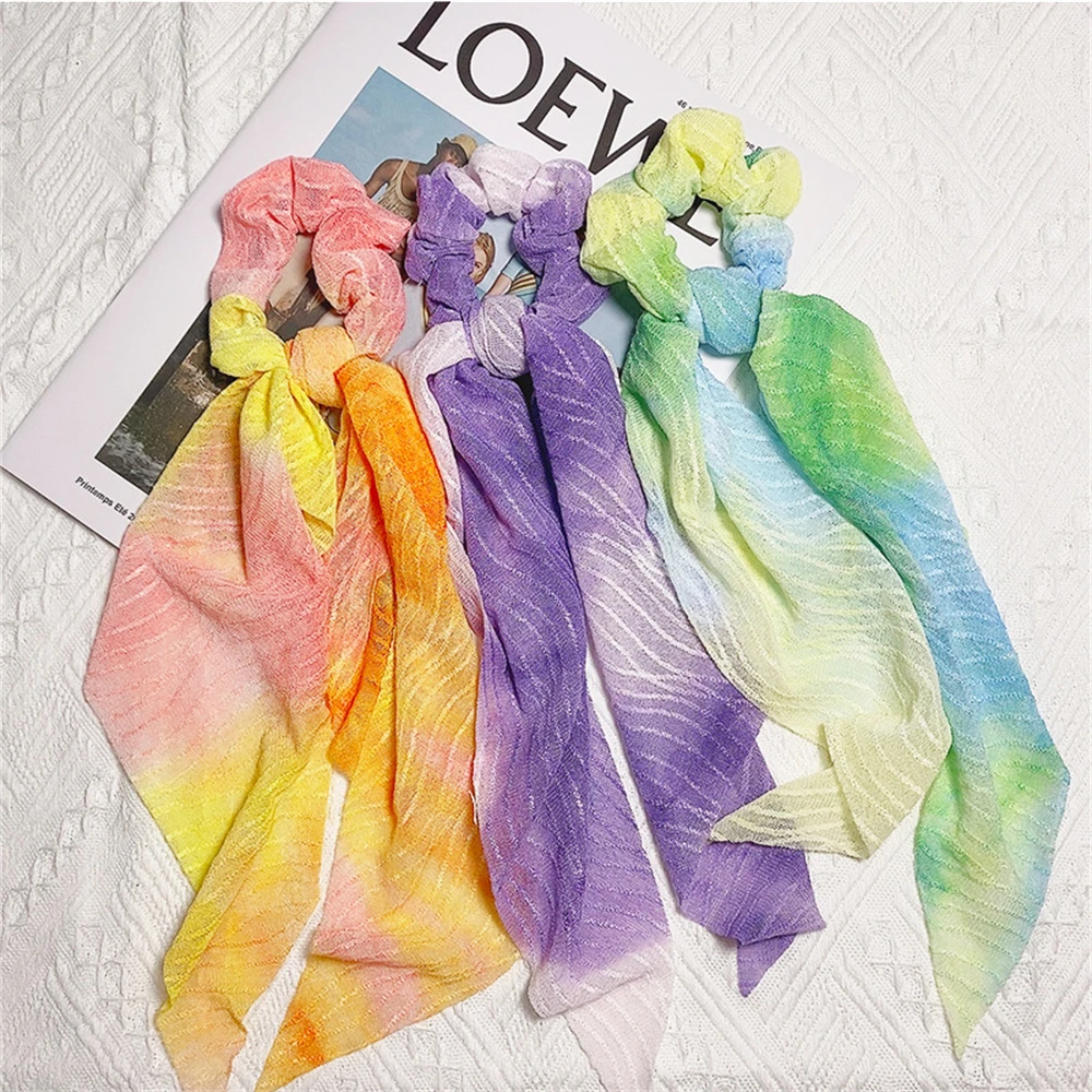 

Tie Dyeing Colour Streamer Scrunchies Hairband Trendy Women Mesh Yarn Ponytail Scarf Hair Tie Headwrap Hair Accessories For Girl