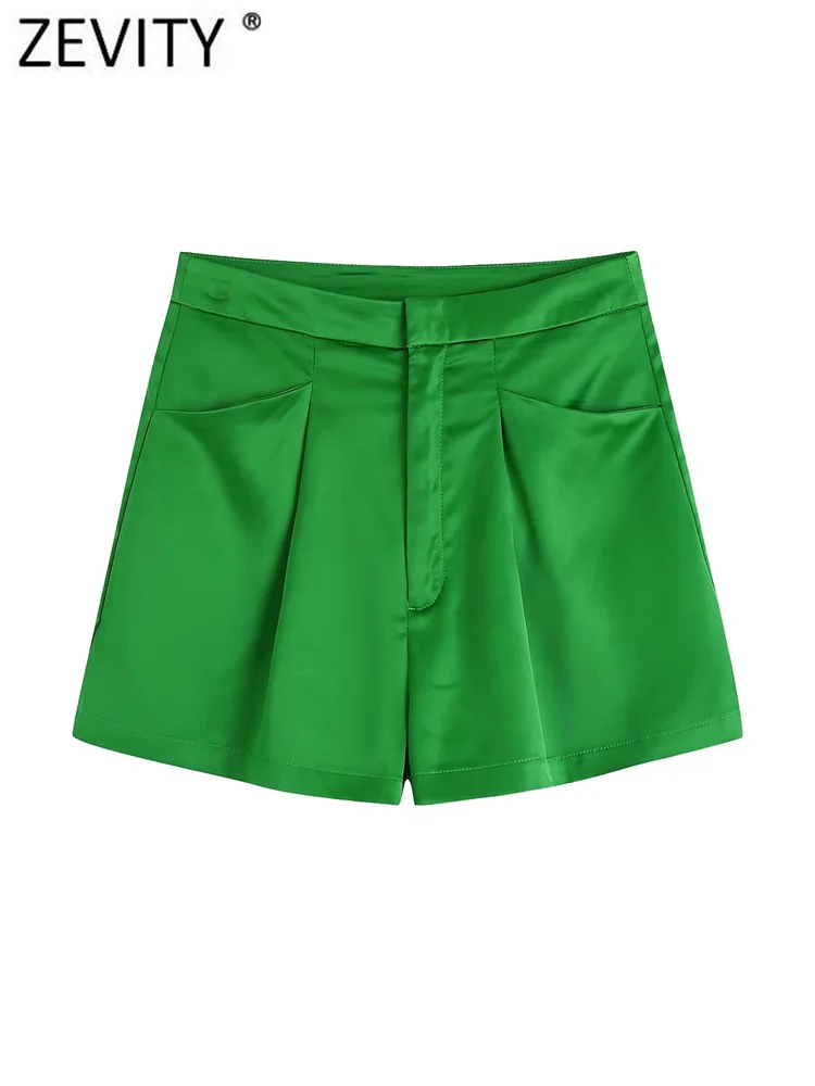 

ZEVITY New Women Fashion Soft Touch Pleats Design Bermuda Shorts Lady Zipper Fly Hot Shorts Chic Pockets Pantalone Cortos P445