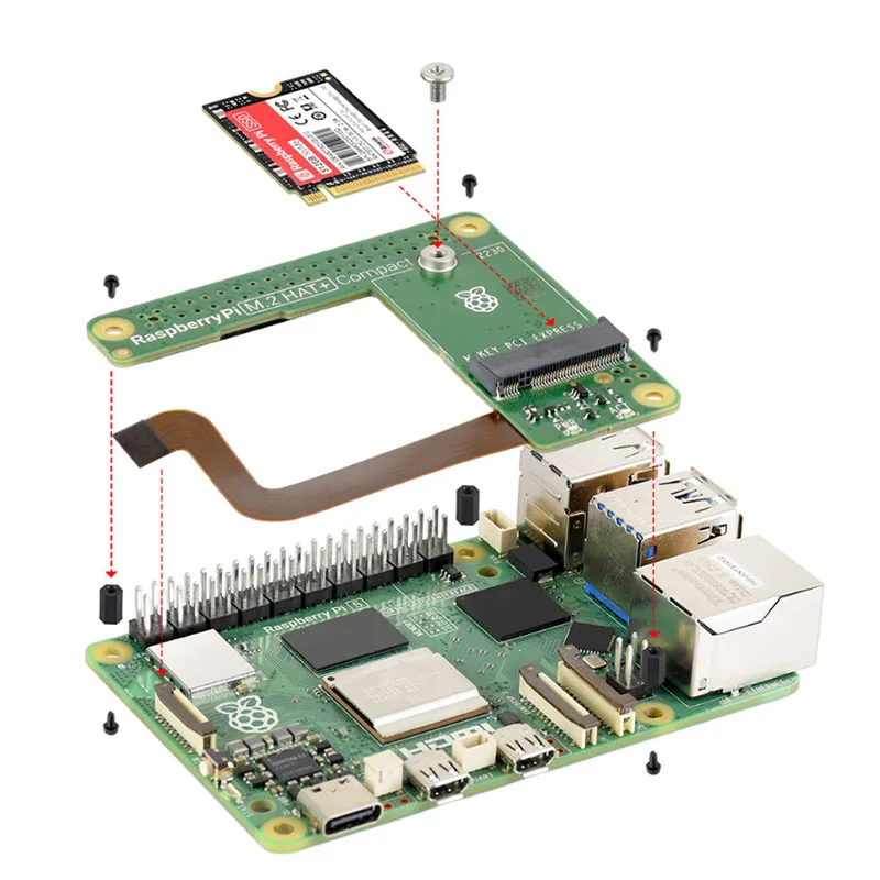 Фото Официальный Raspberry Pi 5 M.2 HAT+ Compact, HAT для NVMe 2230 SSD, совместимый с корпусом №1