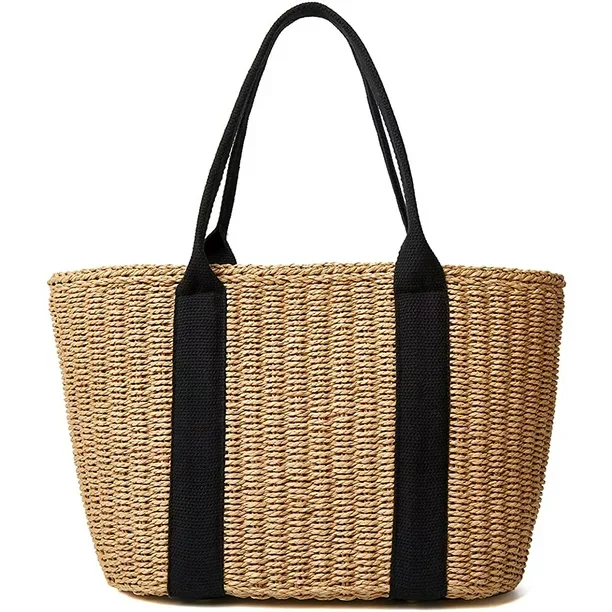 

Летние модные соломенные тканые сумки на плечо для женщин, большая вместительная сумка-тоут, пляжный отдых, женская сумка для покупок