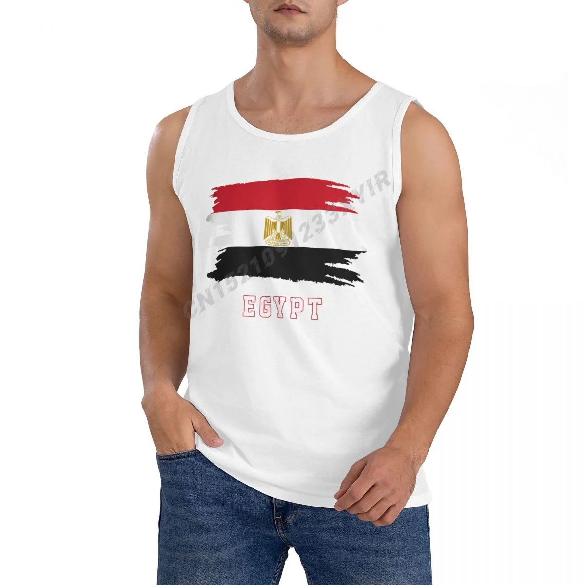 

Мужская футболка без рукавов, летняя крутая рубашка из натурального хлопка с круглым вырезом и принтом египетского флага