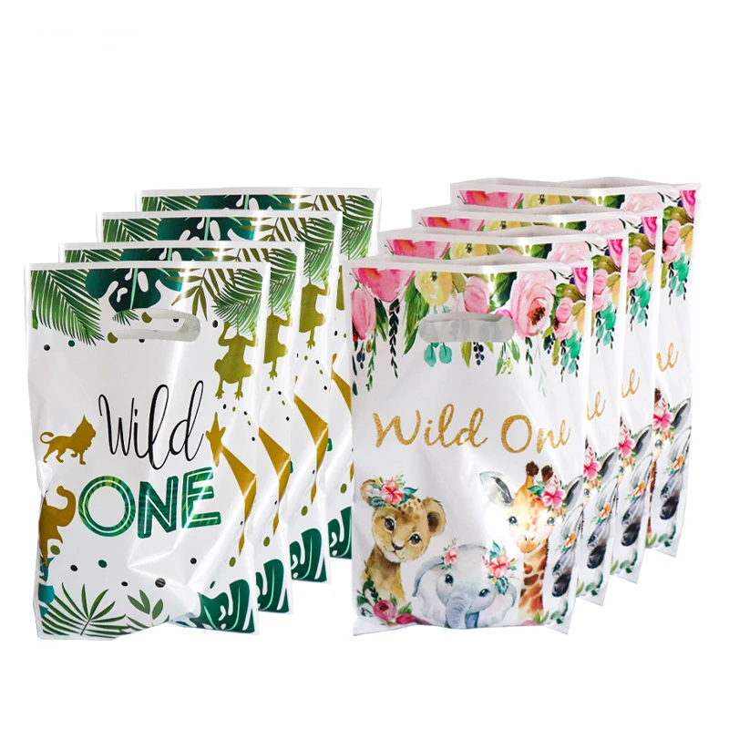 Wild One – sac cadeau de fête Safari vert et doré  emballage de 1er anniversaire  décor de fête