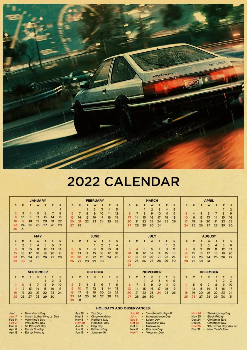 Новогодний аниме календарь 2022 плакат Миядзаки/Джоджо/отбеливатель/бензопила