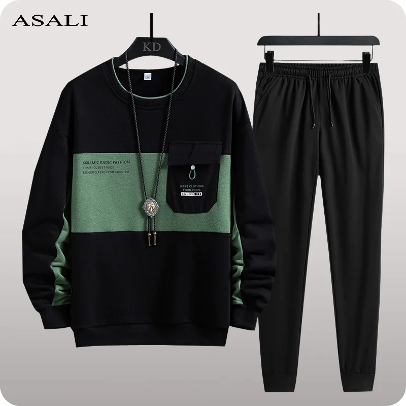 

Men's Sportswear New Spring Autumn Tracksuit High Quality Sets O-Neck Tops + Pants Sweatsuit Male Fashion Print Clothing Pockets