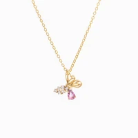 korea fashion pink crystal butterfly necklace women summer new clavicle chain girls party pendant jewelry accessories wholesale