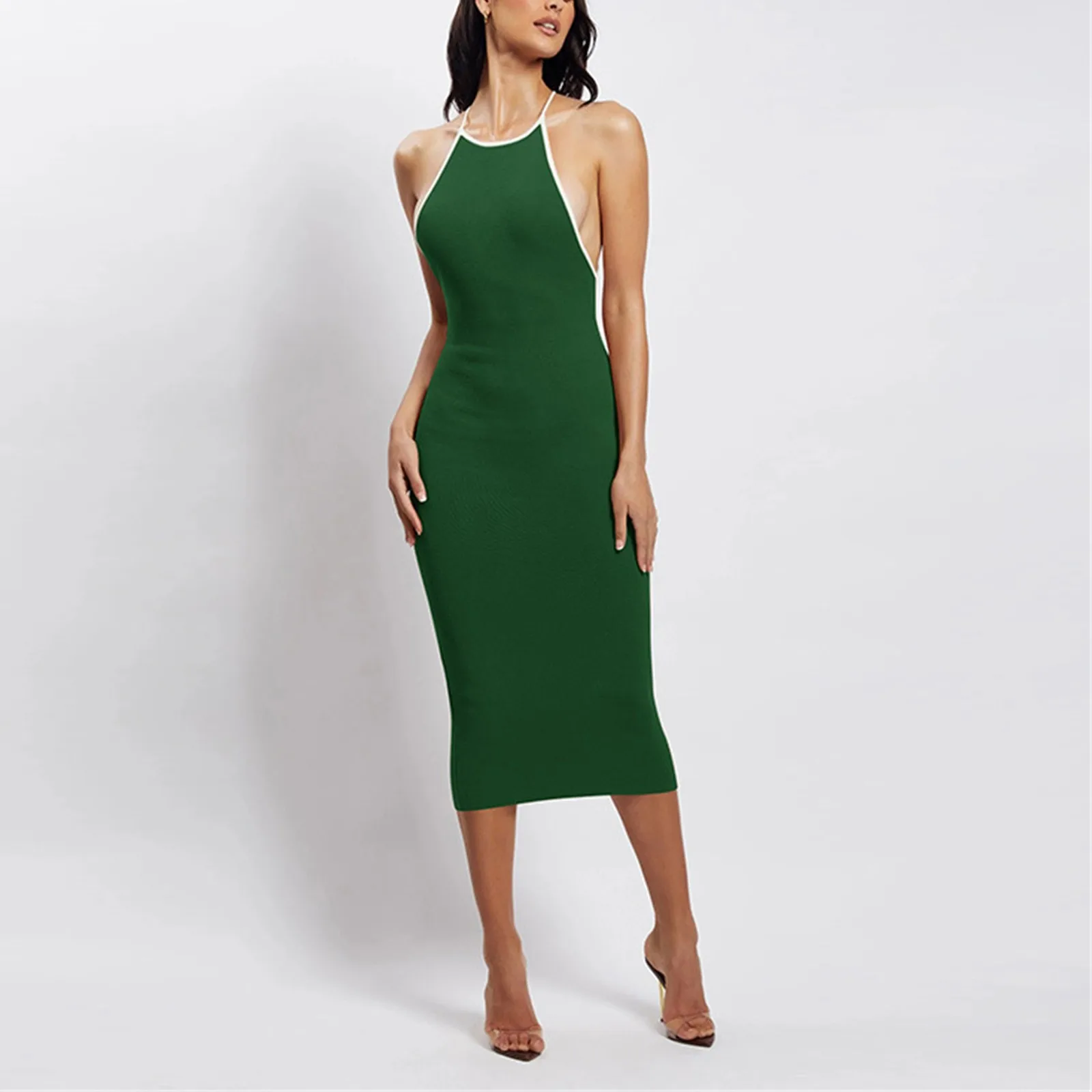 

Женское платье макси в полоску, с открытой спиной и V-образным вырезом