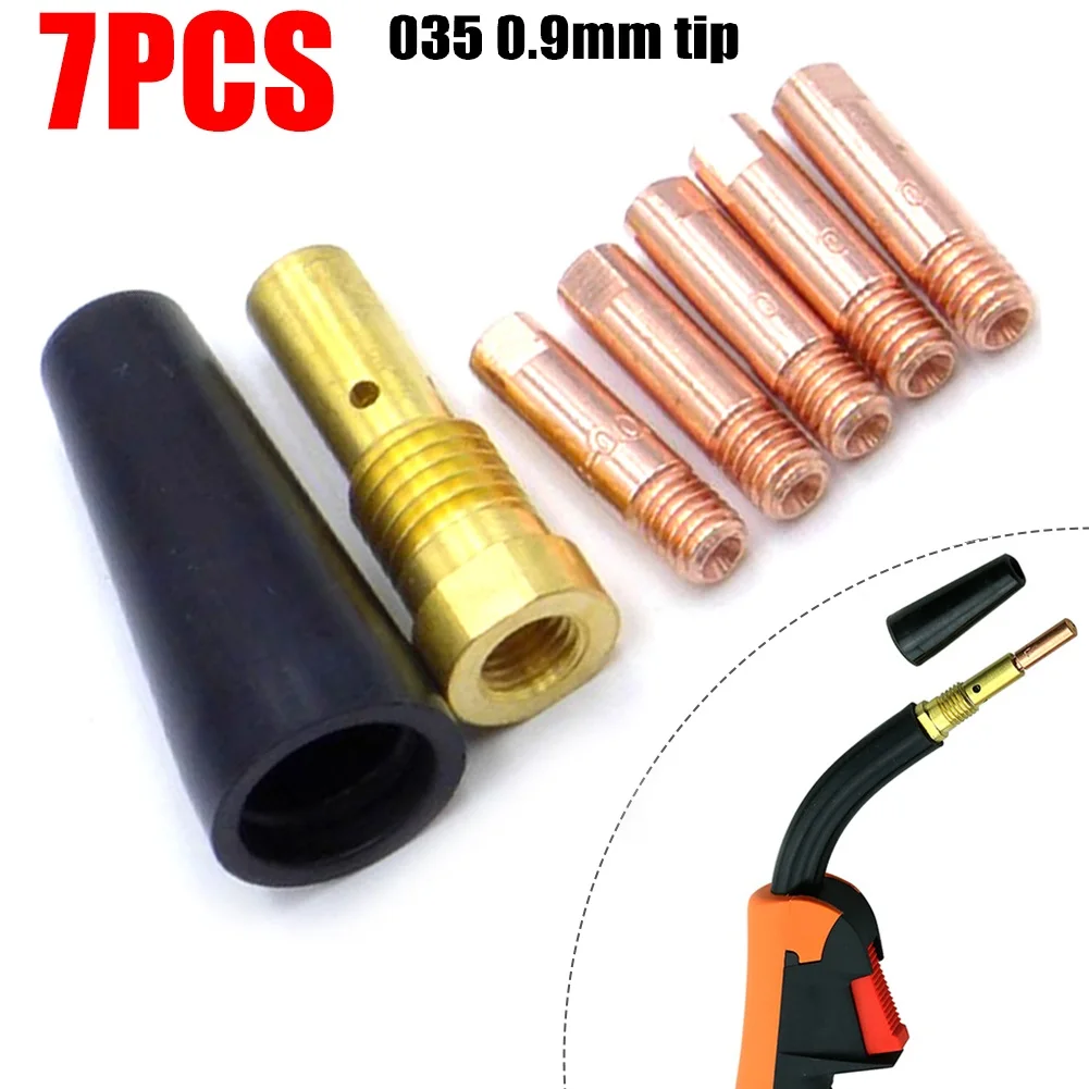 

7pcs FC90 MIG Welder Nozzle 035 0.9mm Copper Conductive Tips Brass Connecting Rod Protective Cover Welding Torch