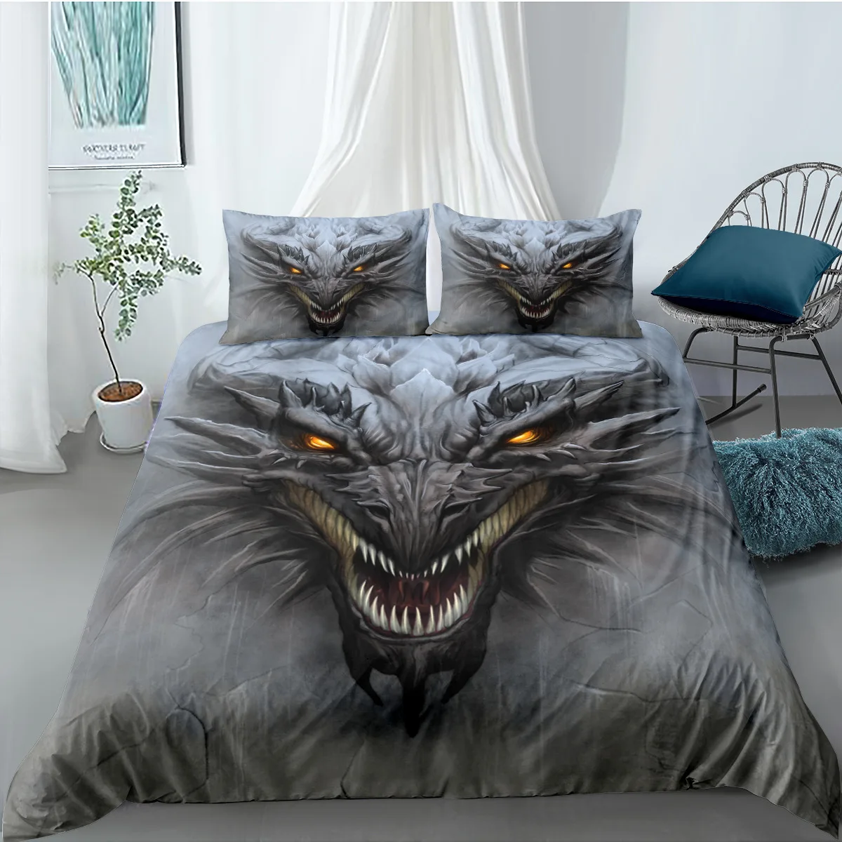

Комплект мягкого постельного белья с 3d цифровой печатью головы дракона, 2/3 шт., комплект пододеяльника с молнией, односпальный, двойной, полн...