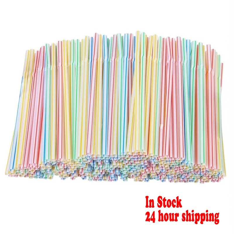 

100-500Pcs Disposable Elbow Plastic Straws Kitchenware Bar Party Event Alike Supplies Striped Bendable Cocktail Drinking Straws