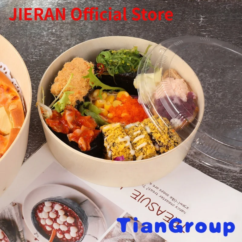 

Biodegradable Wooden Lunch Bento Catering Box Takeaway Packaging Food Container Disposable Round Salad Box Bowl with Lid