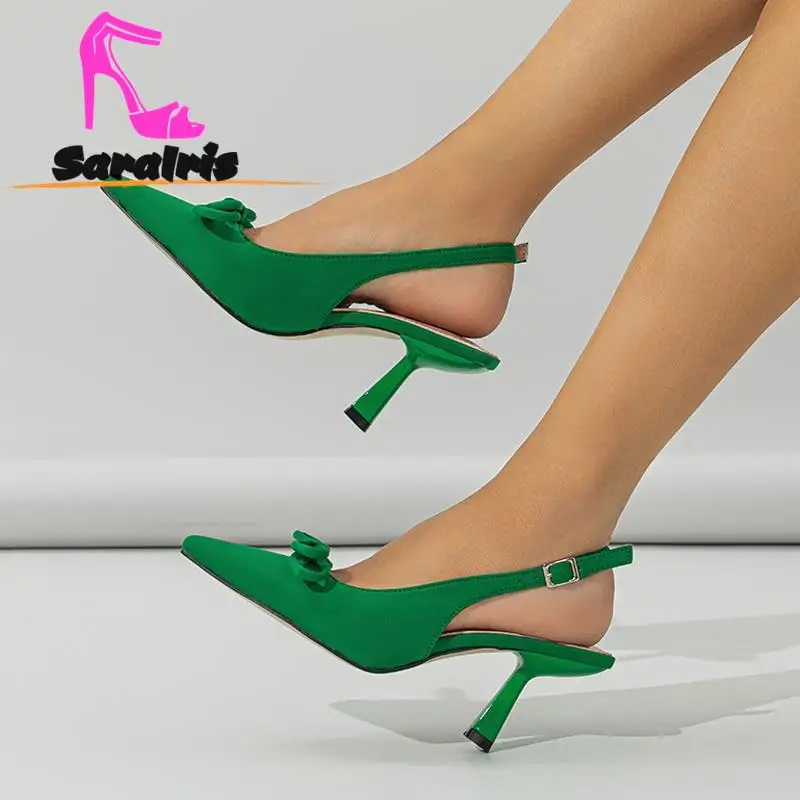 New Fashion 2023 Stiletto Heeled Pumps European Style Simply Butterfly Knot Pointed Toe Woman Pumps Elegant Pumps Spring Summer
