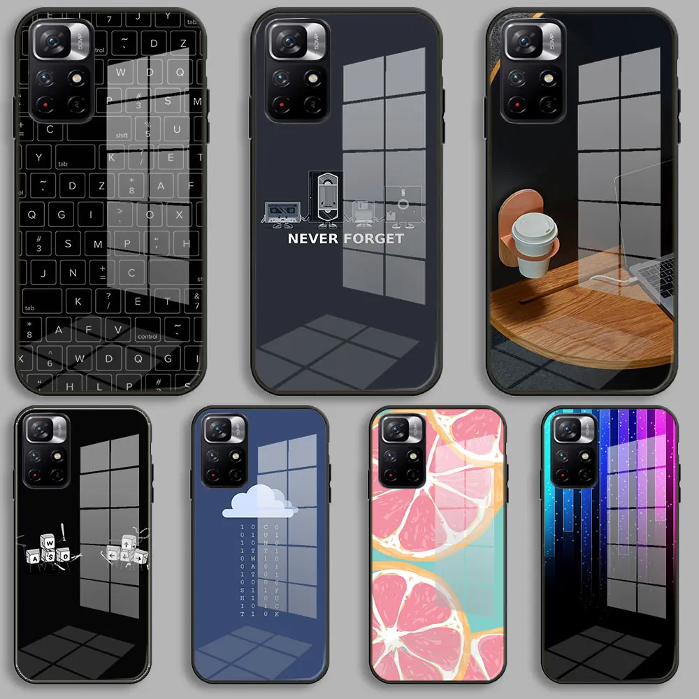 Balck Glass Case For Xiaomi Redmi Note 12 11 10 9 8 7 Pro Pl