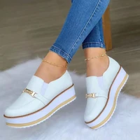 2022 autumn women platform metal dec sneakers platform thick bottom solid casual ladies loafers wedges height increased shoes