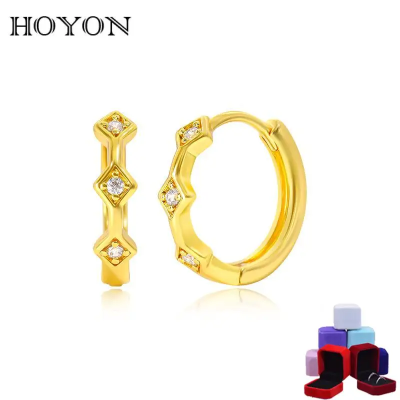 

HOYON Single Row Small Diamond Brass Ear Buckles 18K Gold Women's Earrings round Light Luxury Wedding Gift Jewelry Free
