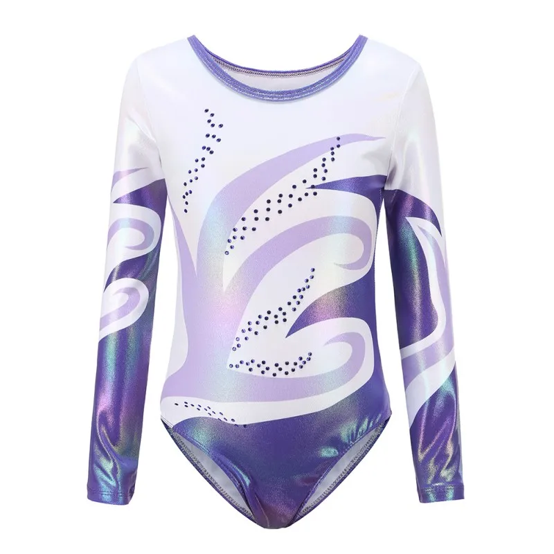 

Children Girls Diamante Long Sleeve Leotard 5-12 Years Kids Ballet Practice Dance Wear Gymnastics Bright Color Body Suits