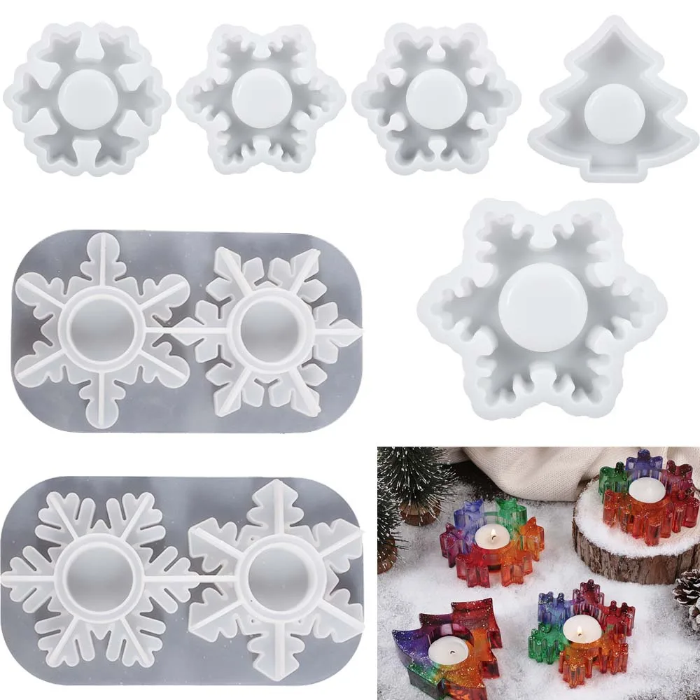 Christmas Snowflake Candlestick Epoxy Resin Silicone Mold Tealight Holder Plaster Casting Mould Home Decor Ornament Craft Making