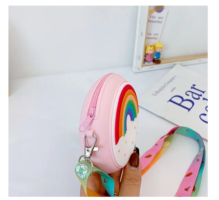 Round Donut Crossbody Bag Child Girl Children Shoulder Bag Adjustable Strap Vacation Travel Rainbow Printed Pocket Package
