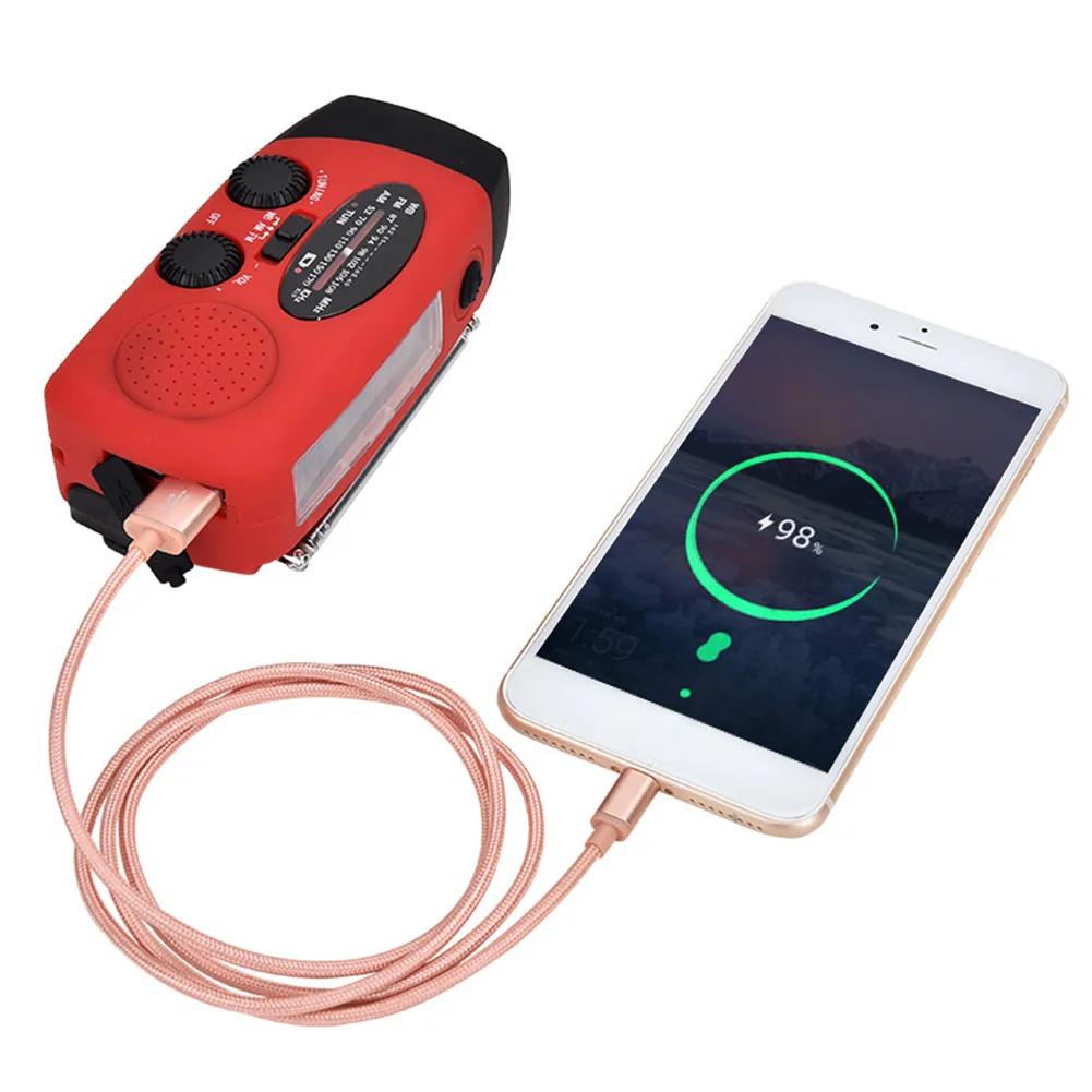 hand crank solar amfmnoaa weather radio emergency 3 led flashlight power bank for cell phone emergency survival red free global shipping